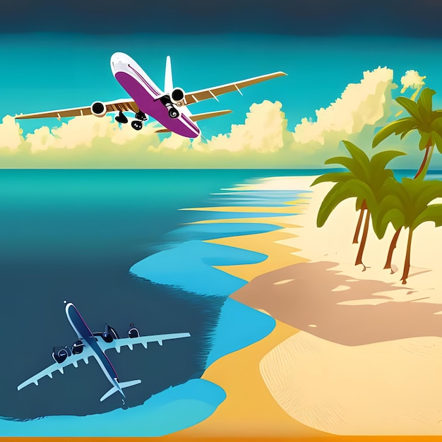 Illustration Of Vacation On Tropical Sunny Beach And Beautiful Sand By Aeroplane 1