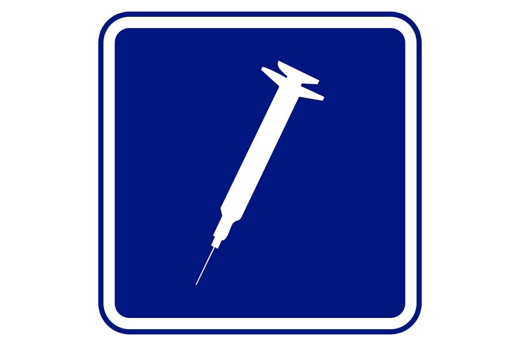 Photo illustration of vaccination zone on blue background