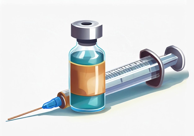 白い背景に分離されたワクチン血清と注射器のイラスト
