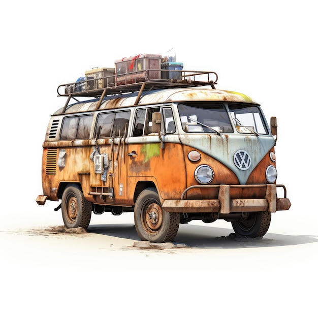 Иллюстрация 76 ржавый, грязный фургон, окруженный гравием, очищенный