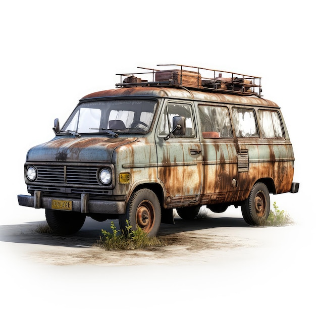 illustration the van 76 rusty with muddy and gravel cleaned