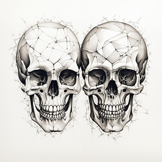 illustration of various 2x2 abstract skull tattoo design on white