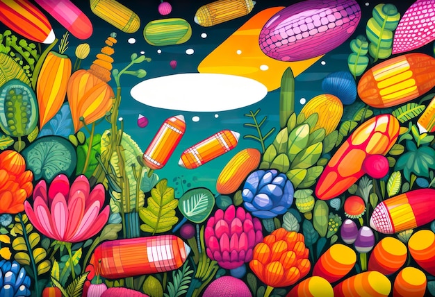 Иллюстрация различных таблеток и витаминов