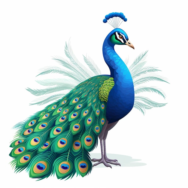 Photo illustration of vector 2d illustration a peacock with spread isolate