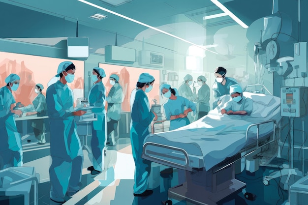 Illustration vector or background of nurses helping out patients