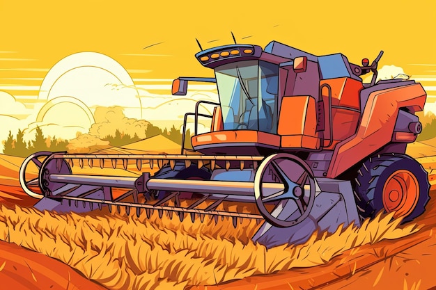 illustration vector combine harvester working in a field high detail colorful empty