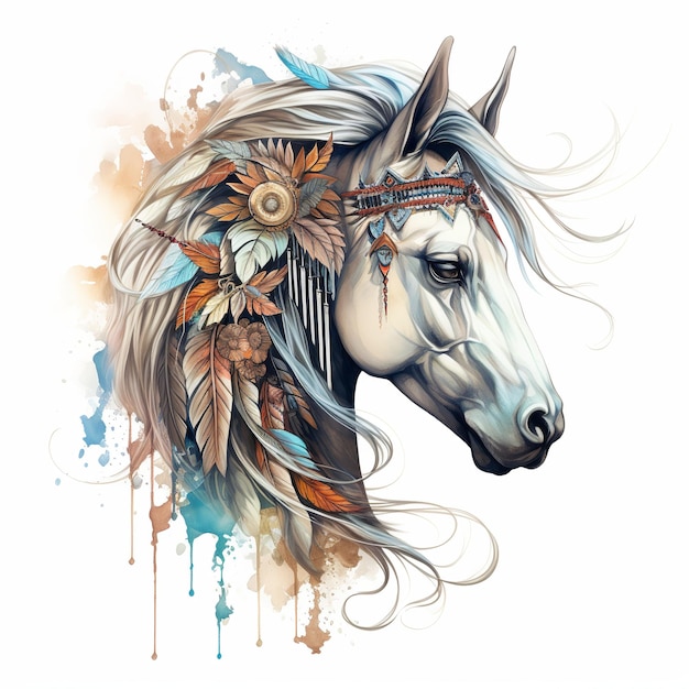 Иллюстрация вектора - рисунок лошади с перьями на голове