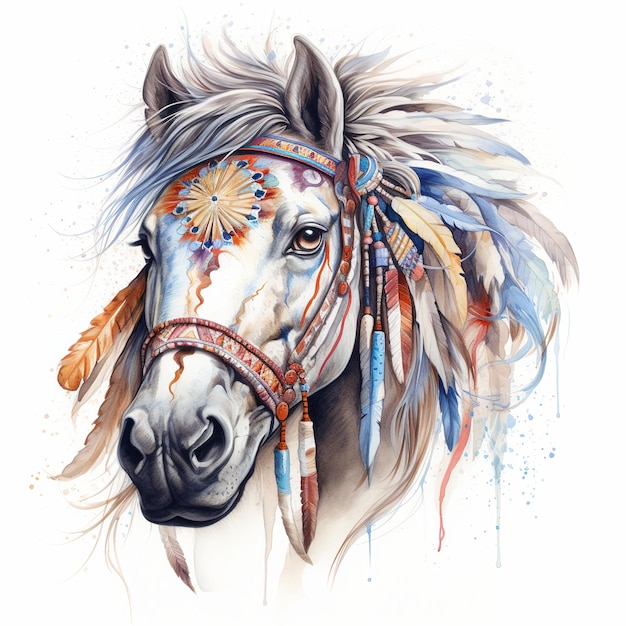 illustration of Vector a drawing of a horse with feathers on its head