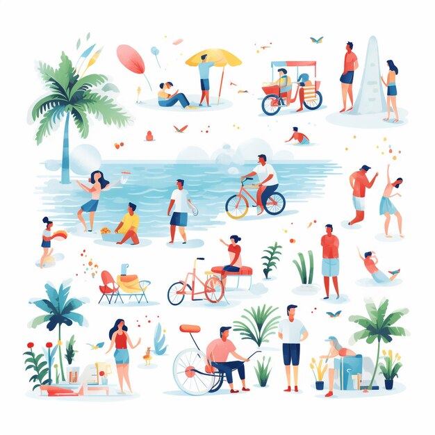 Photo an illustration vector of a group of people enjoy holidays