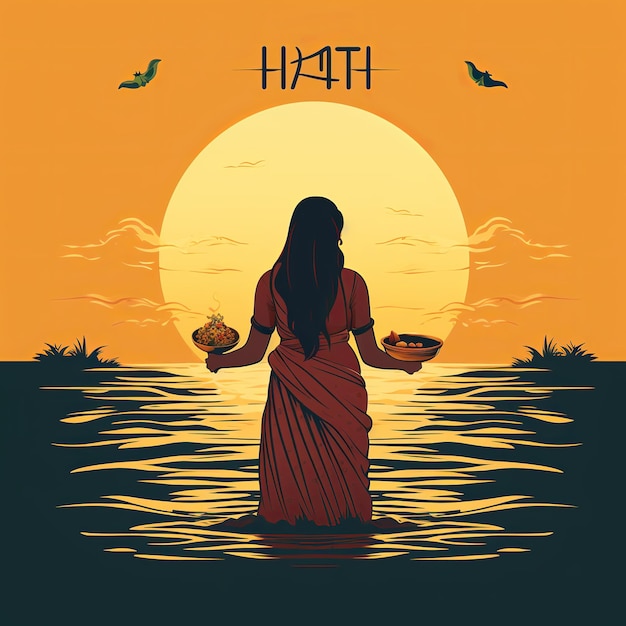 Photo illustration of vector illustration of chhath puja festival background