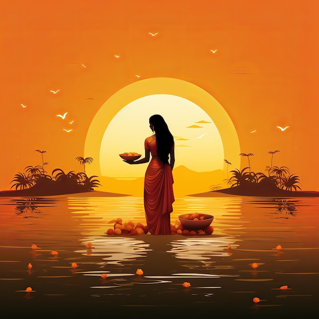 Photo illustration of vector illustration of chhath puja festival background