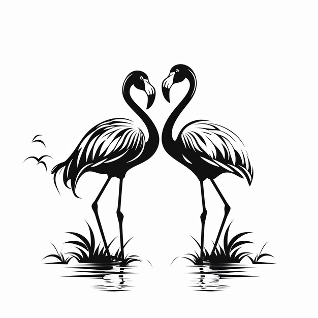 illustration of vector illustration of flamingos in the style of hig