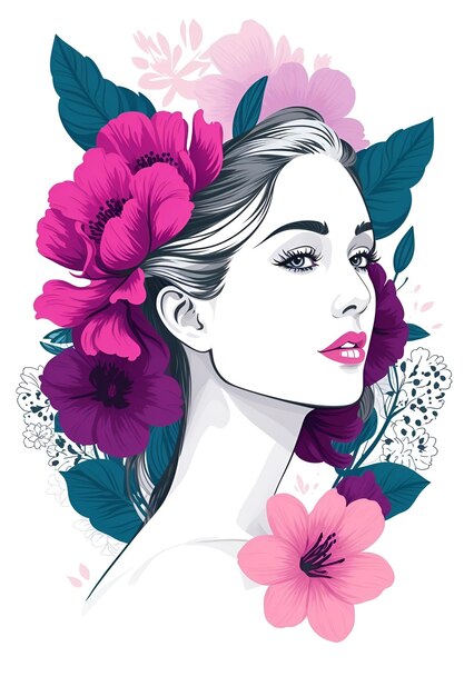 Foto illustrazione stile vettoriale bellezza donna e fiori immagini a colori con ai generato