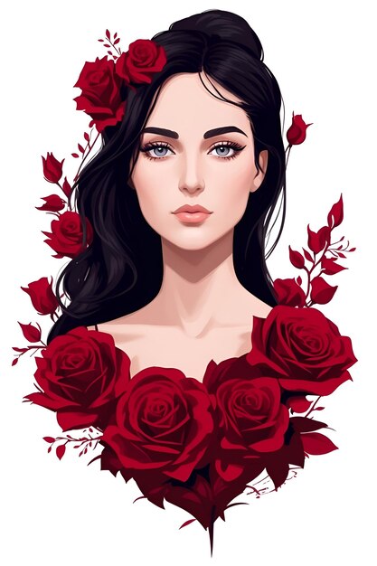 Foto illustrazione stile vettoriale bellezza donna e rose rosse set 7 immagini con ai generato