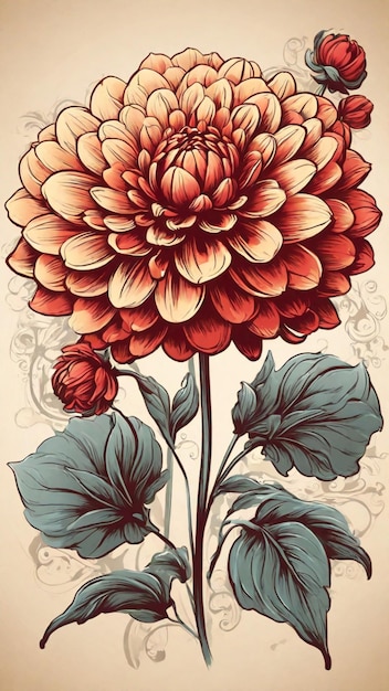 Foto vettore di illustrazione vintage fiore di dahlia