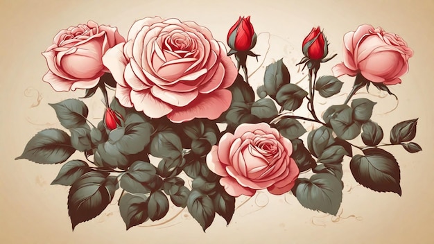 Illustration vector vintage rose flower