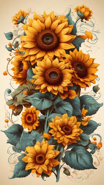 Illustration vector vintage Sunflower