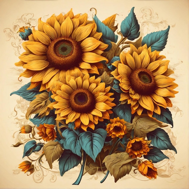 Illustration vector vintage Sunflower