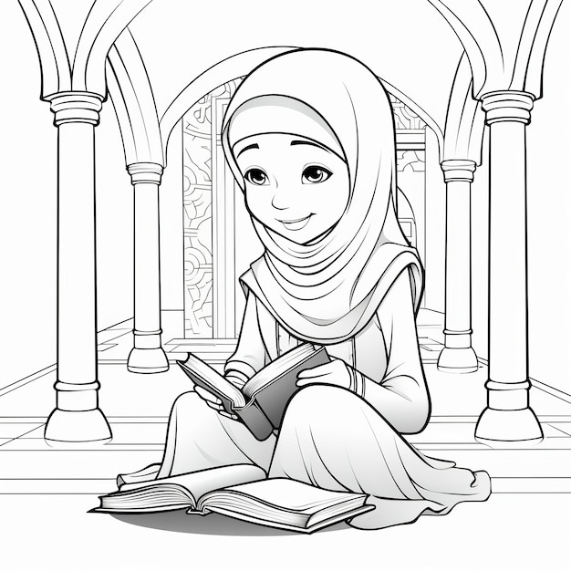 illustration of very basic childrens islamic Coloring Pages with hap