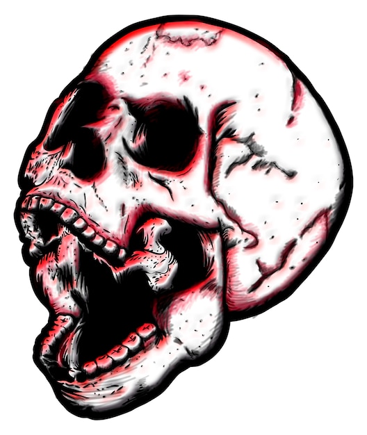 Illustration of a very expressive and terrifying skull on white background