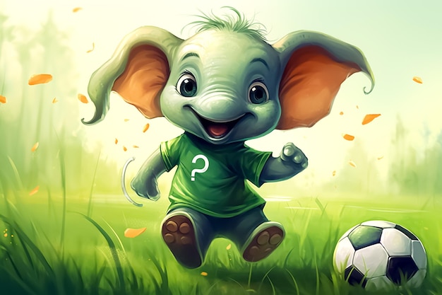 illustration of a very happy little elephant wearing a soccer jersey of the ivory coast