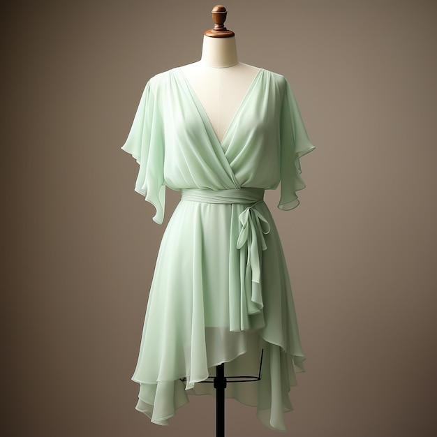 illustration of Very short Light green chiffon wrap sundress with