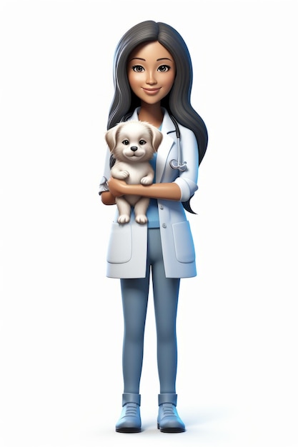 An illustration of a veterinarian holding a puppy