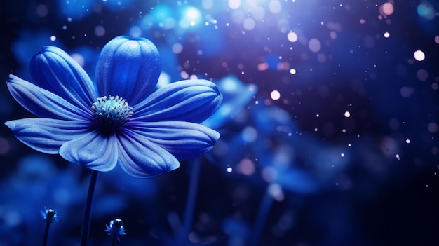Illustration of a vibrant blue flower on abstract blurred background
