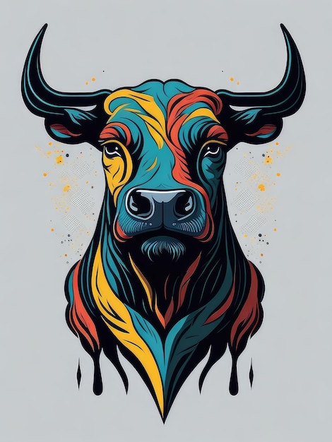 Illustration of a vibrant bull's head against a neutral backdrop