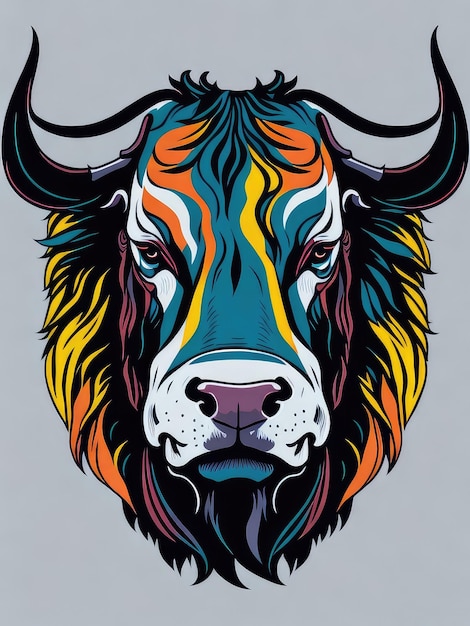 Illustration of a vibrant bull's head against a neutral backdrop