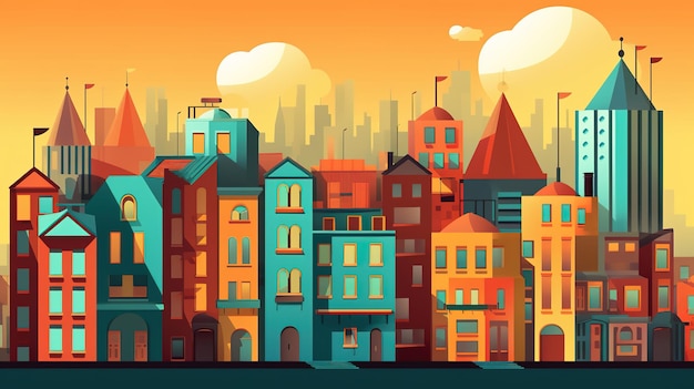 Illustration of a vibrant city skyline