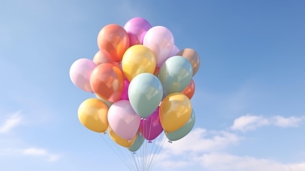Иллюстрация ярких разноцветных воздушных шаров в небе