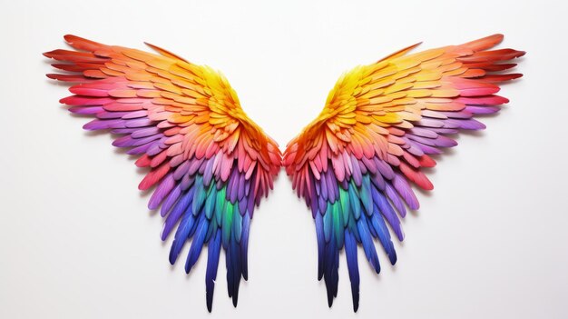 Photo illustration of a vibrant and colorful bird wing against a clean white background