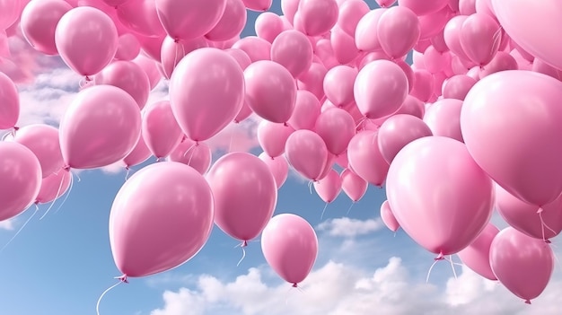 Illustration of a vibrant of pink balloons in the sky