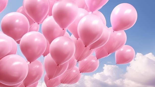 Illustration of a vibrant of pink balloons in the sky