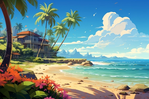 Illustration of a vibrant summer background Generative Ai