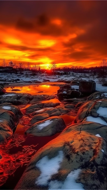 Иллюстрация яркого пейзажа восхода солнца