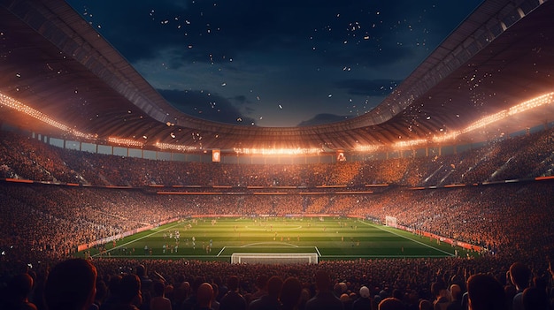 Иллюстрация вида внутри футбольного стадиона с полными зрителями Generative Ai