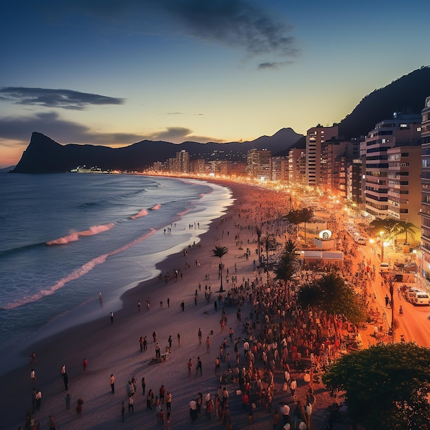 illustration of View of Ipanema Beach in the evening Brazil