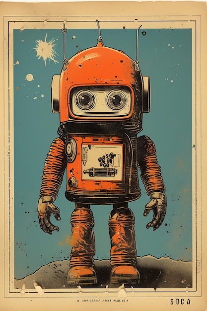 Photo illustration of a vintage robot card