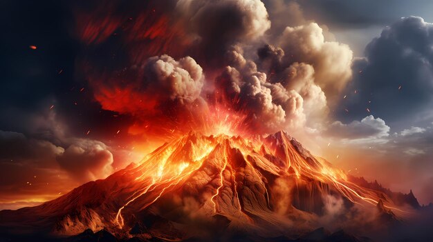 An illustration of a volcano erupting macro photography