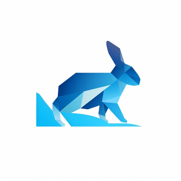 Photo illustration of walking bunny logo blue speed simple graphics side view