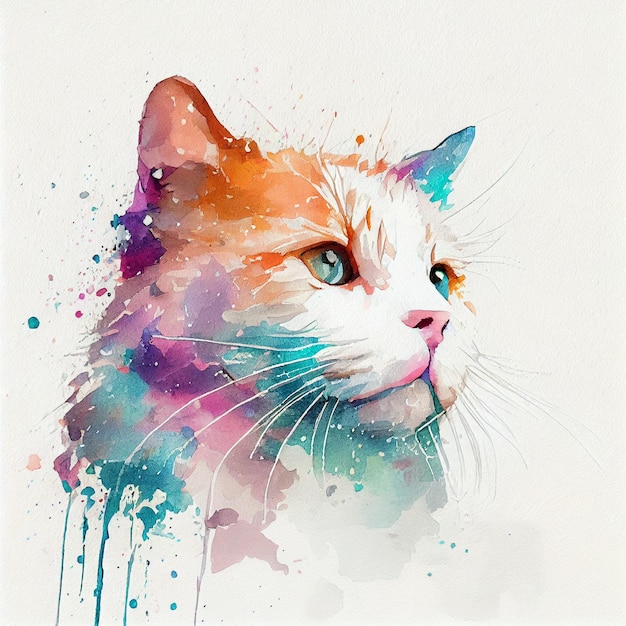 Illustration of water colour painted cute cat