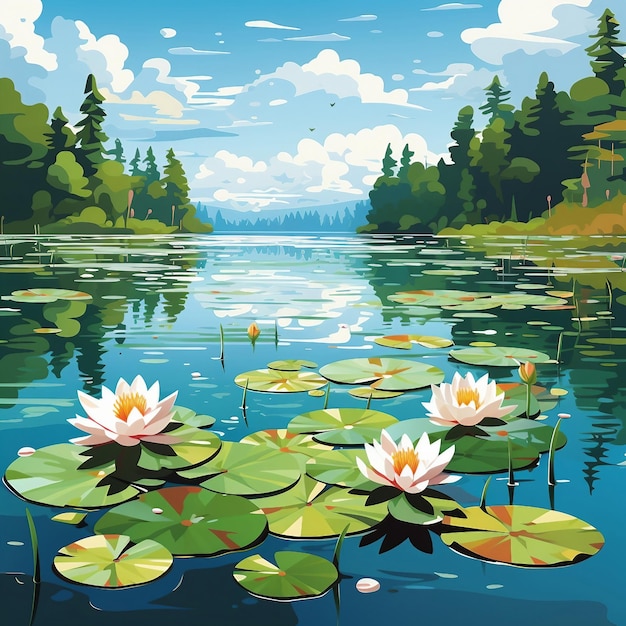 Иллюстрация цветов кувшинки в озере Сгенерировано AI