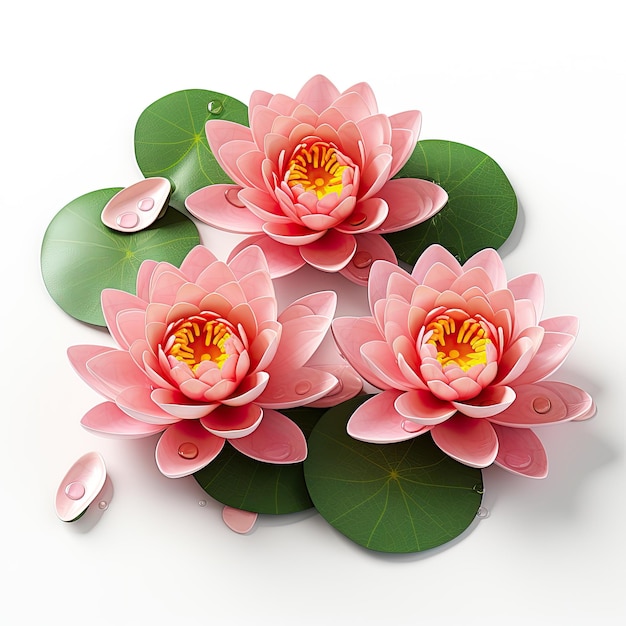 illustration water lily flowers white bg