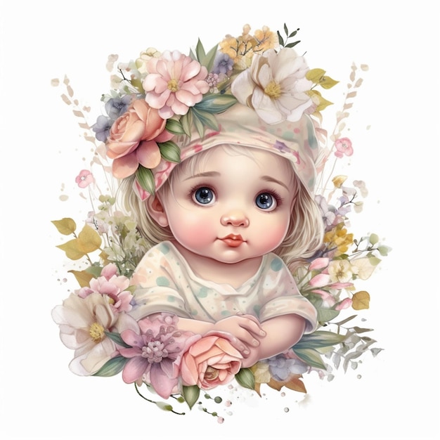 Photo illustration watercolor baby girl