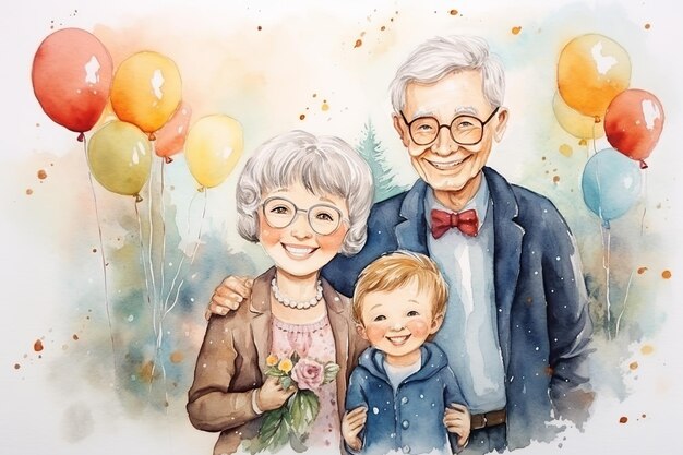 Photo illustration of watercolor background surrounded grandparents day generative ai