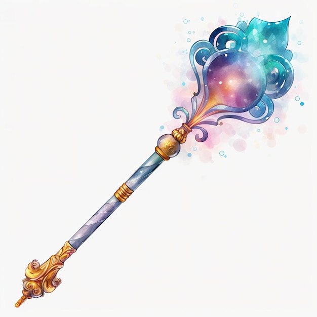 水彩クリップアートのイラスト シンデレラのゴッドマザーの魔法の杖