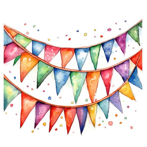 Illustration Watercolor Detailed Colorful Bunting