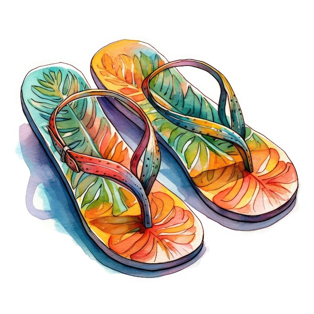 Illustration Watercolor Detailed Flip Flop